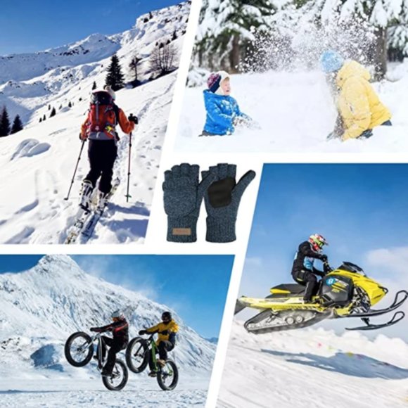 Unisex Winter Knitted Convertible Warm Fingerless Gloves Wool Mittens - Picture 14 of 14